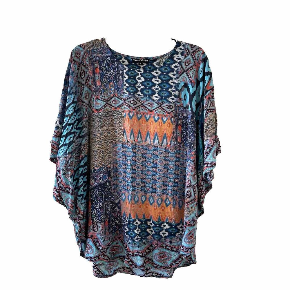 Tolani Multicolor Patchwork Printed Tunic - Blue & Orange Accents